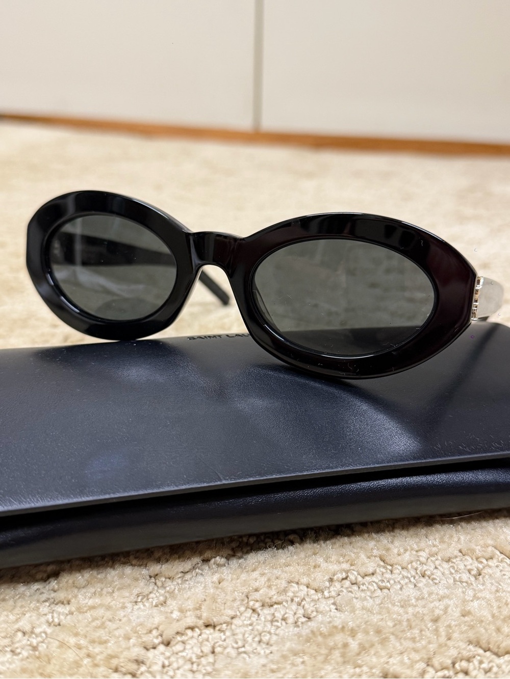 Saint Laurent Black Oval Women's Sunglasses - Fashion Accessory